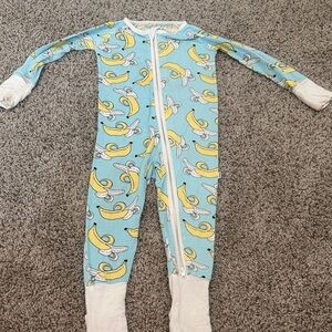 Little Sleepies Banana Print Kids Footie in Blue and White